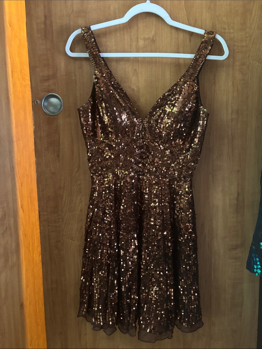 Jovani Bronze Sequin V-Neck Mini Dress